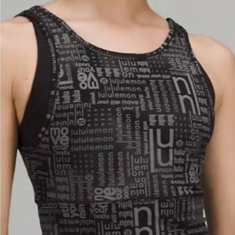 LULULEMON POWER PIVOT EVERLUX TANK MOTIF BLACK AND GRAY COLOR SIZE 10 NWT - Picture 4 of 5